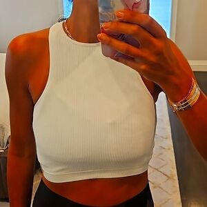 WOMEN'S GARAGE WHITE RIBBED CROP TOP TANK TOP RACERBACK SHIRT SZ XS $35